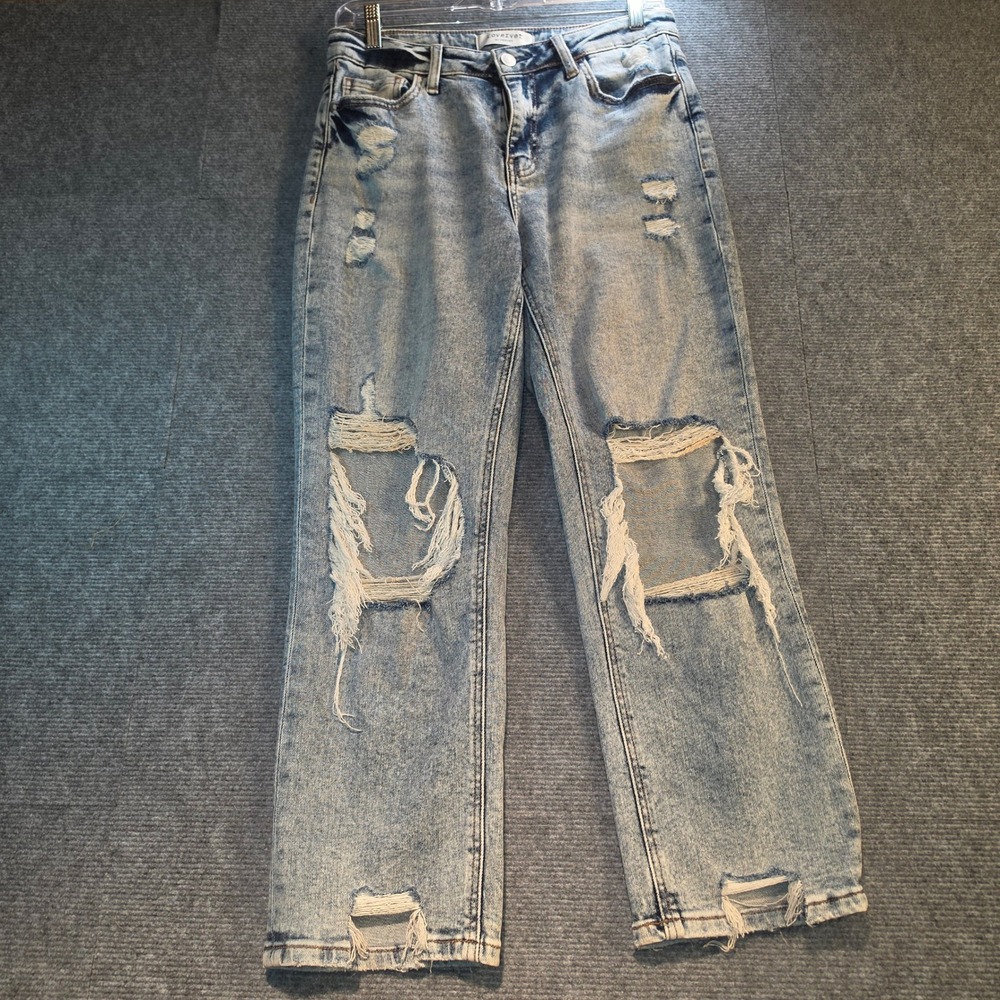 Lovervet by Vervet Straight Leg Jeans Womens 29/9 Blue Good Distressed Ripped